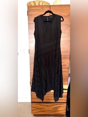 AllSaints Black Sleeveless V-Neck Midi High Low Dress